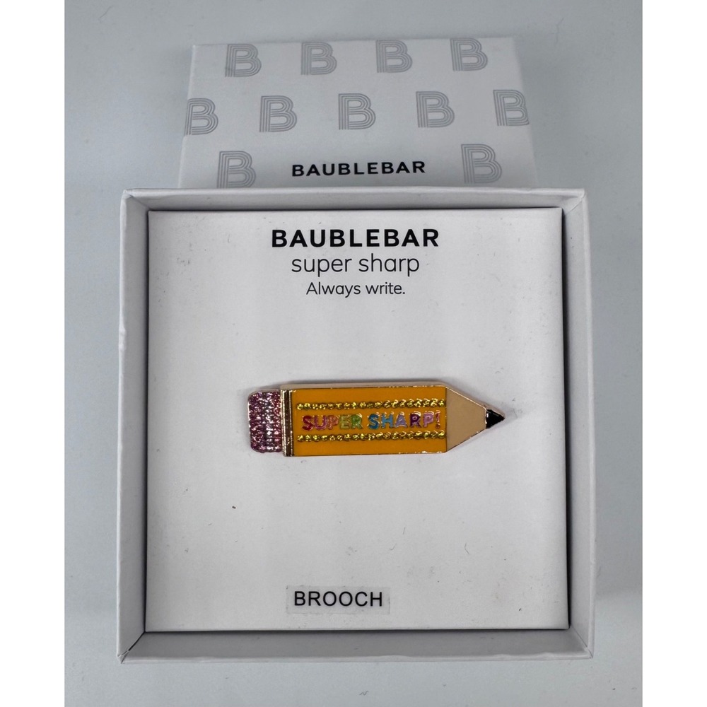 BaubleBar Teacher Pencil Brooch Pin Super Sharp Gold Pink Stone NIB Teacher Gift - Picture 4 of 9